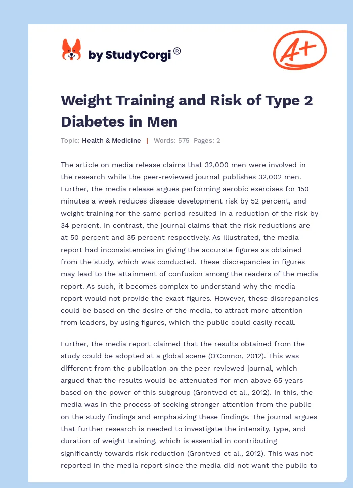 Weight Training and Risk of Type 2 Diabetes in Men. Page 1