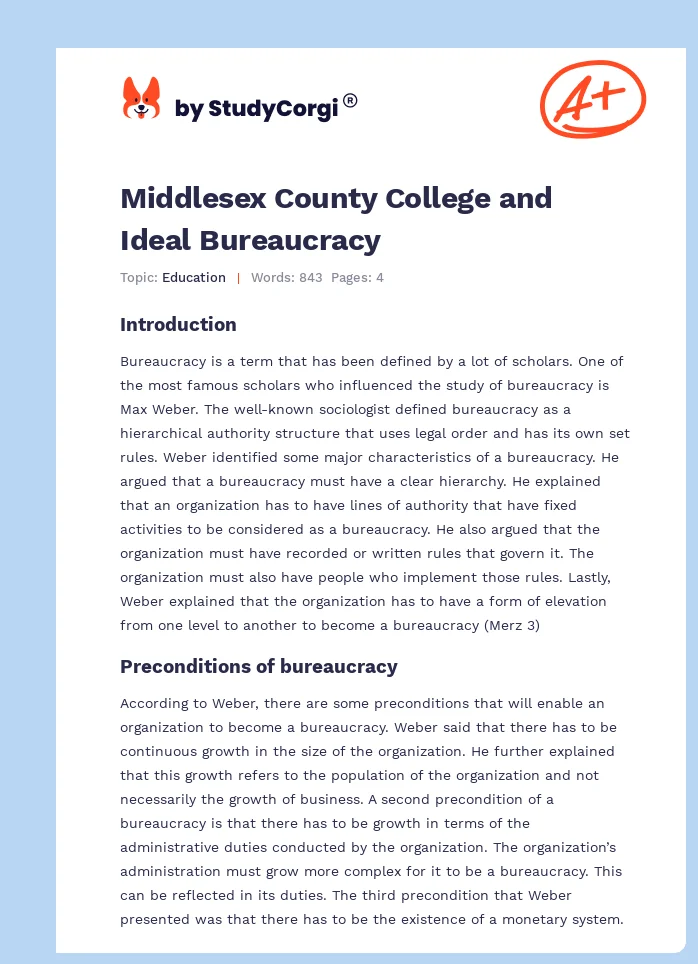 Middlesex County College and Ideal Bureaucracy. Page 1