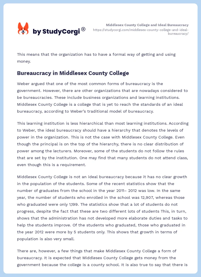 Middlesex County College and Ideal Bureaucracy. Page 2