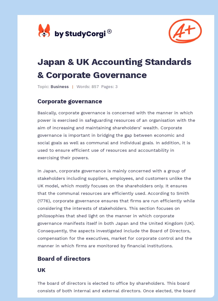 Japan & UK Accounting Standards & Corporate Governance. Page 1