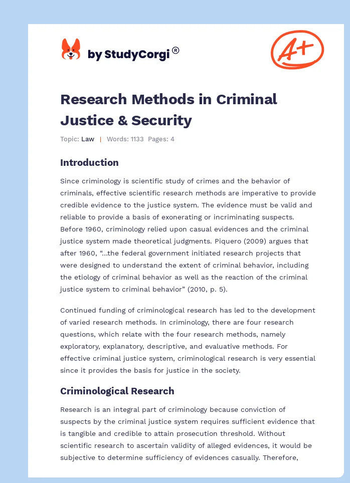 Research Methods in Criminal Justice & Security. Page 1