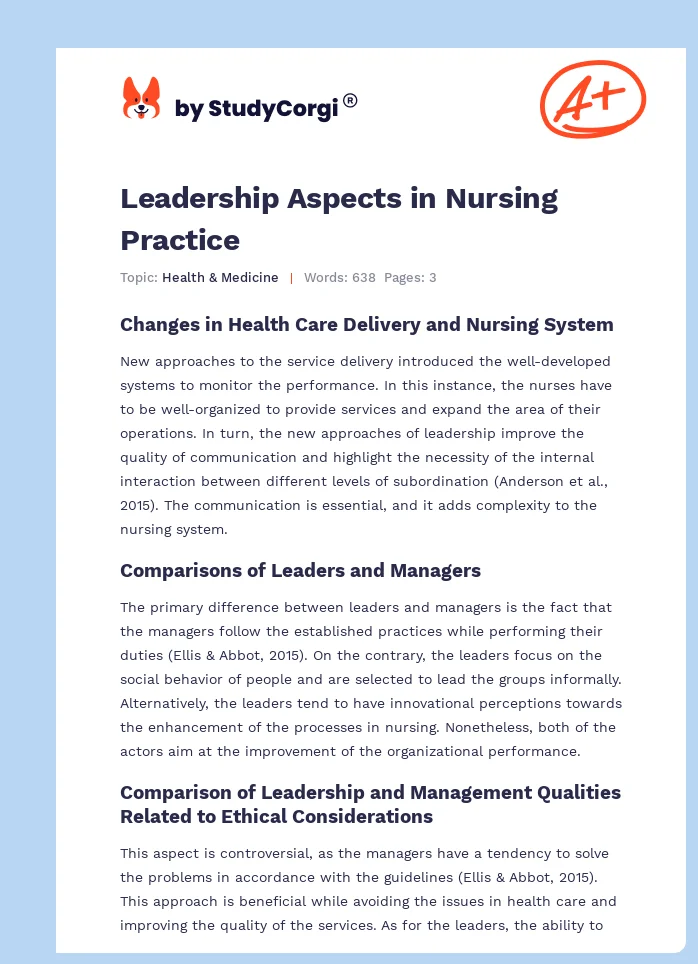 Leadership Aspects in Nursing Practice. Page 1