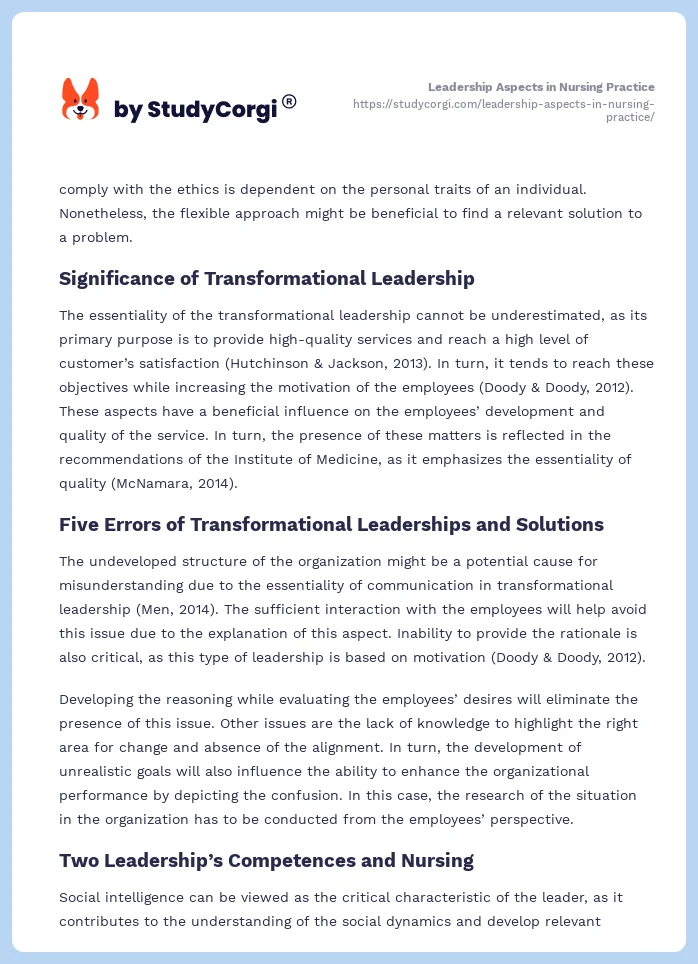 Leadership Aspects in Nursing Practice. Page 2