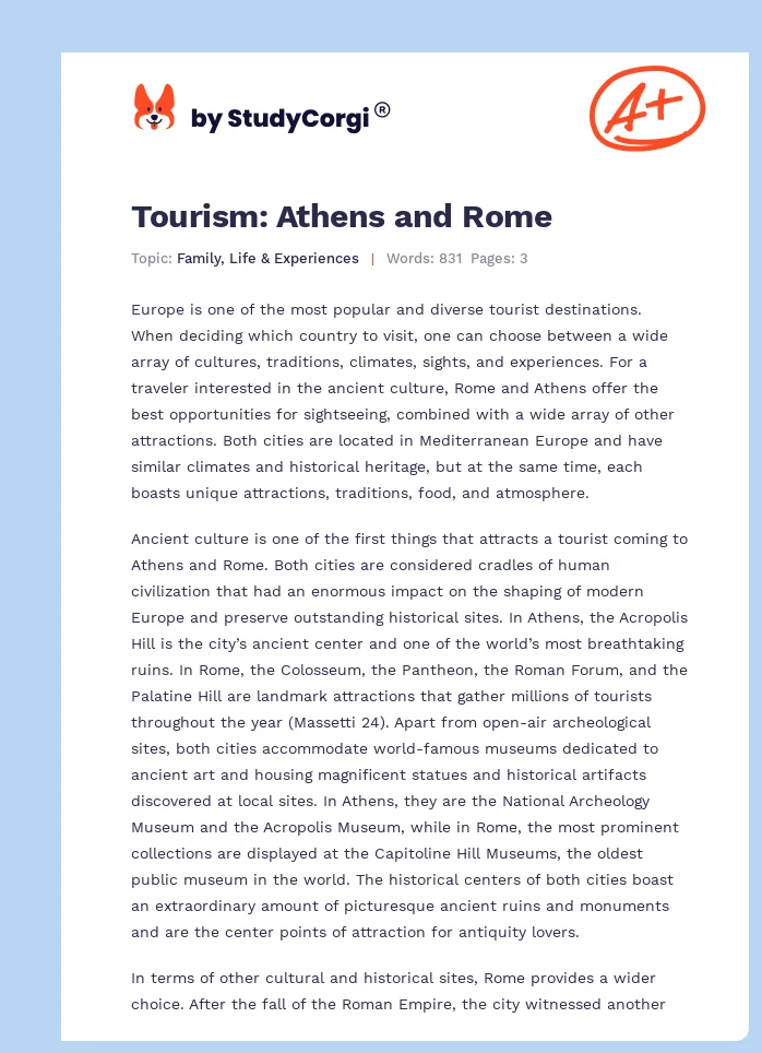 Tourism: Athens and Rome. Page 1