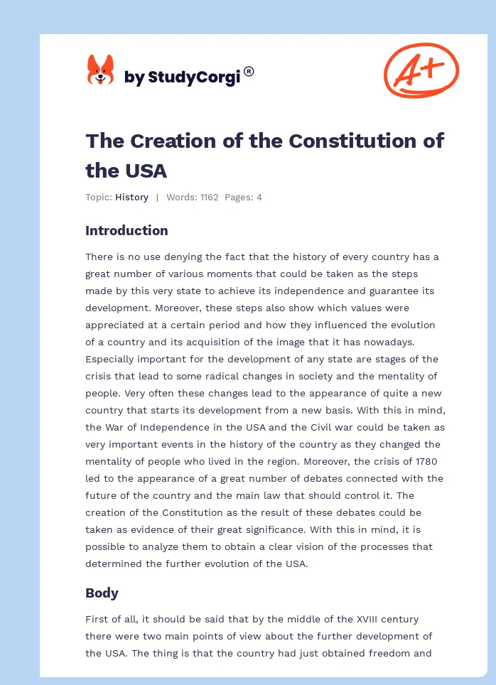 The Creation of the Constitution of the USA. Page 1