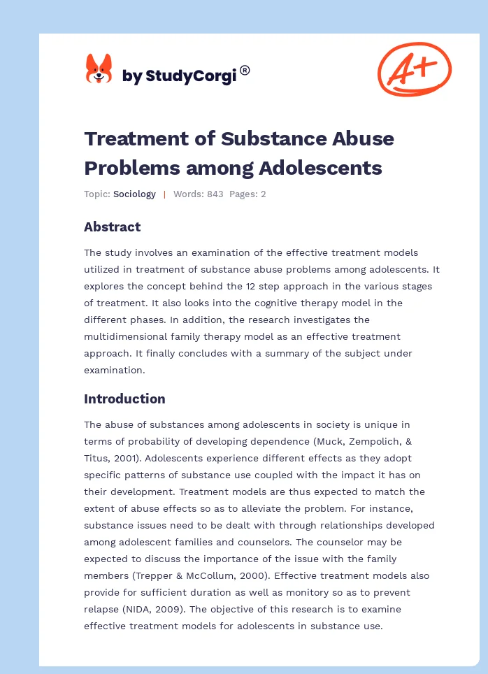 Treatment of Substance Abuse Problems among Adolescents. Page 1