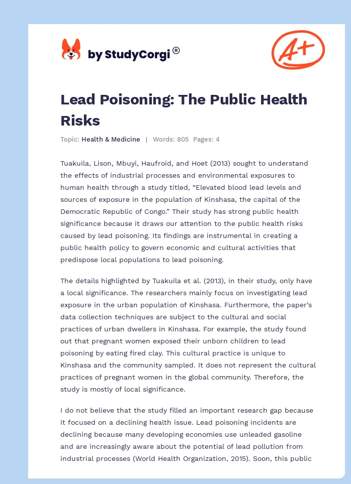 Lead Poisoning: The Public Health Risks. Page 1