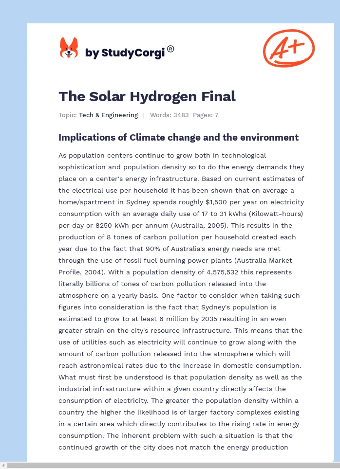 The Solar Hydrogen Final. Page 1