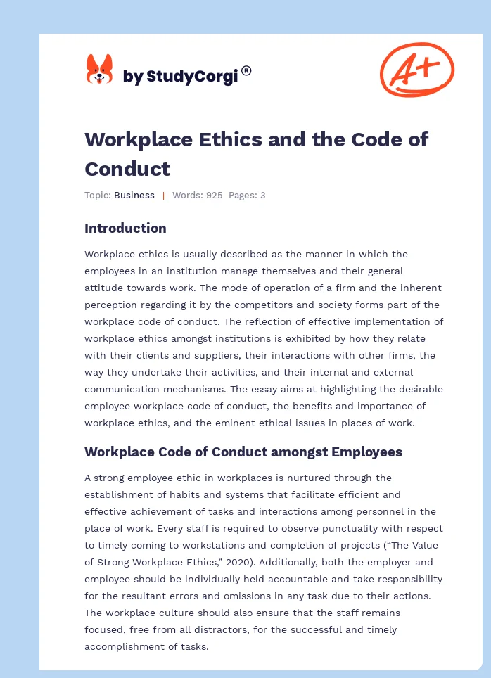 Workplace Ethics and the Code of Conduct. Page 1