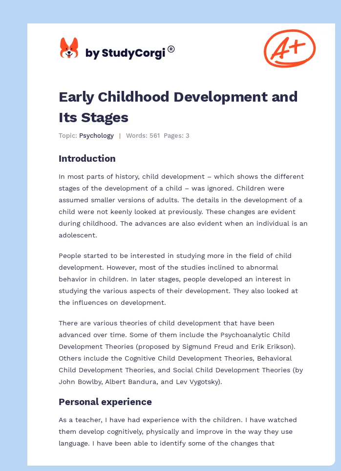 Early Childhood Development and Its Stages. Page 1