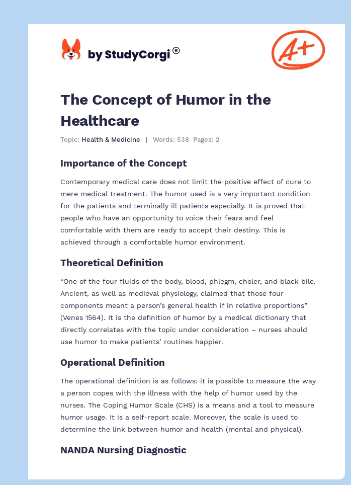 The Concept of Humor in the Healthcare. Page 1