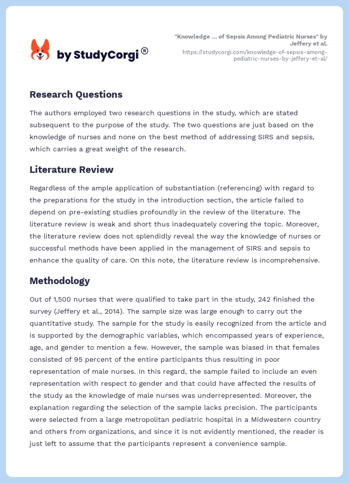 "Knowledge … of Sepsis Among Pediatric Nurses" by Jeffery et al.. Page 2