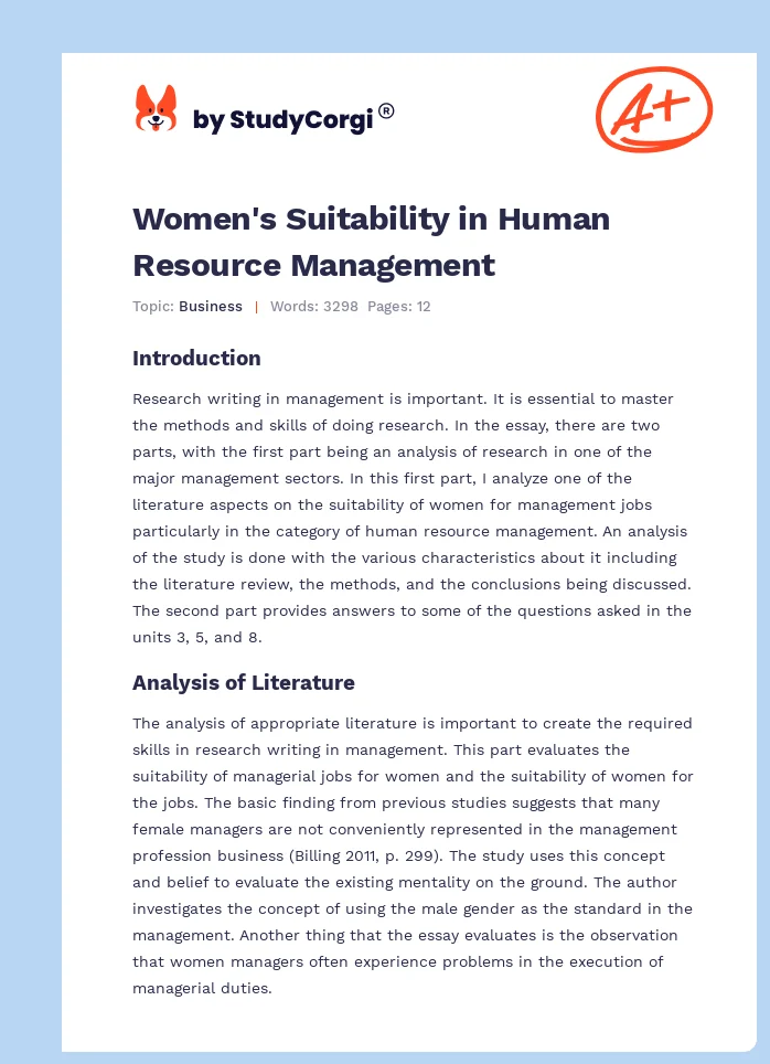 Women's Suitability in Human Resource Management. Page 1