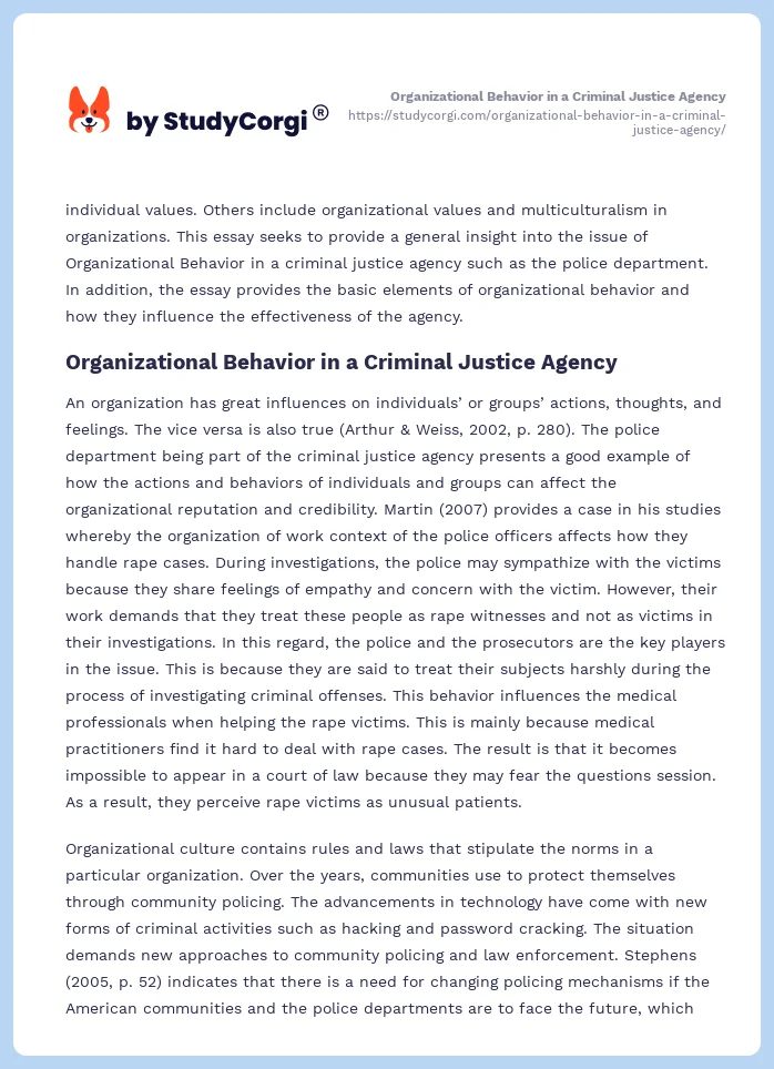 Organizational Behavior in a Criminal Justice Agency. Page 2
