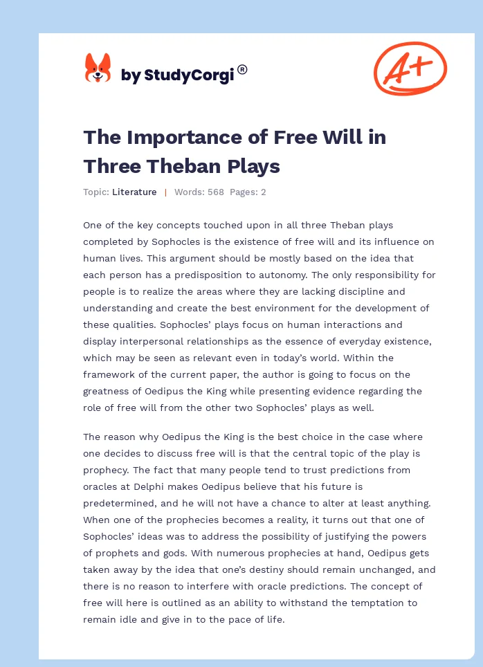 The Importance of Free Will in Three Theban Plays. Page 1