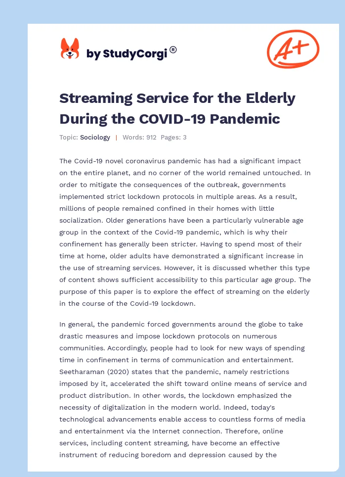 Streaming Service for the Elderly During the COVID-19 Pandemic. Page 1