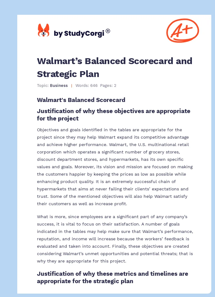 Walmart’s Balanced Scorecard and Strategic Plan. Page 1