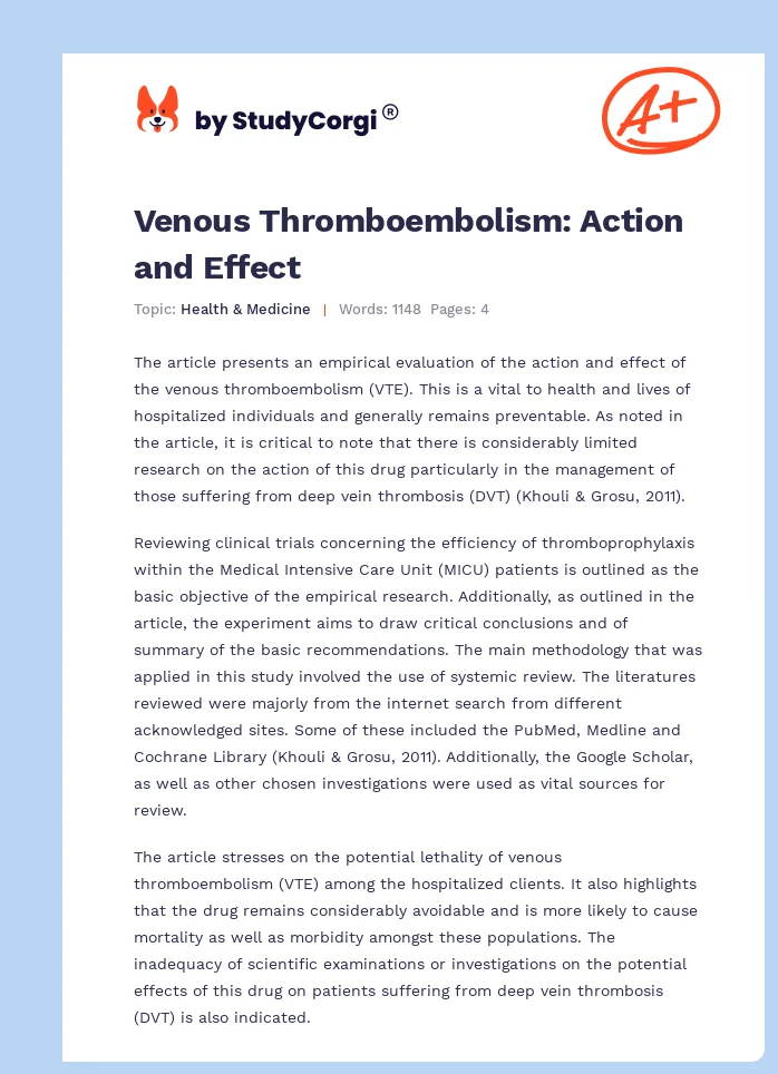 Venous Thromboembolism: Action and Effect. Page 1