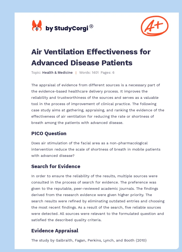 Air Ventilation Effectiveness for Advanced Disease Patients. Page 1