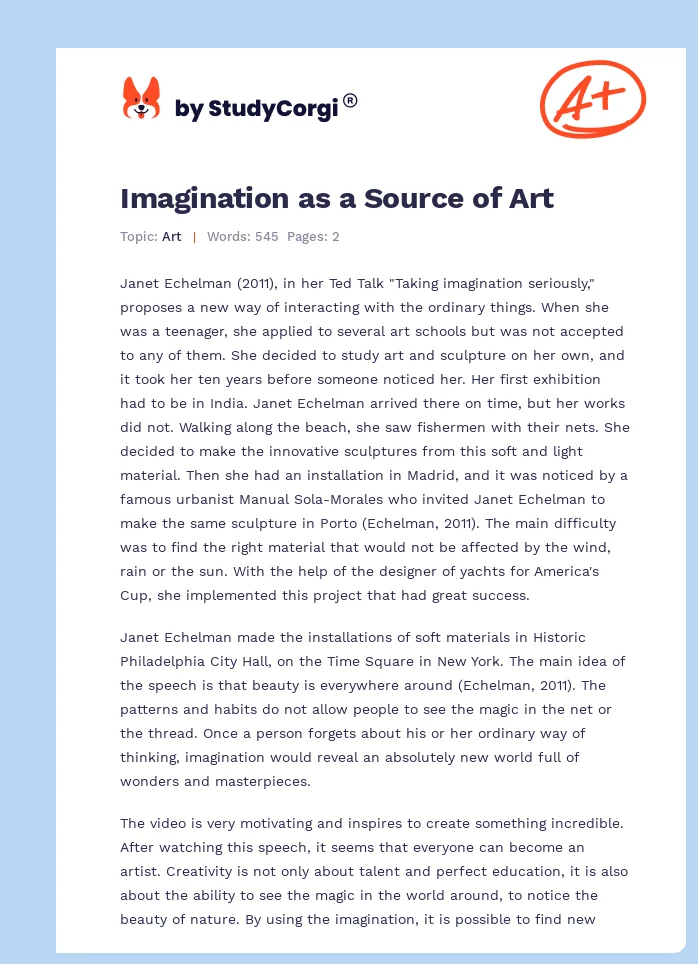Imagination as a Source of Art. Page 1
