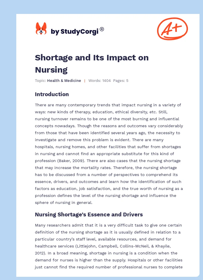 Shortage and Its Impact on Nursing. Page 1