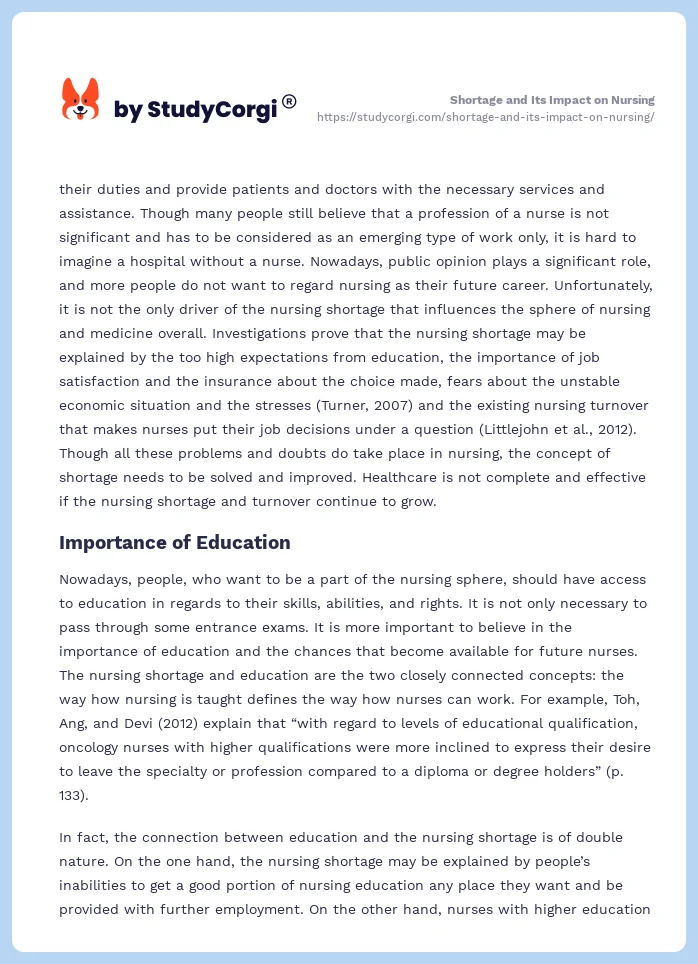 Shortage and Its Impact on Nursing. Page 2