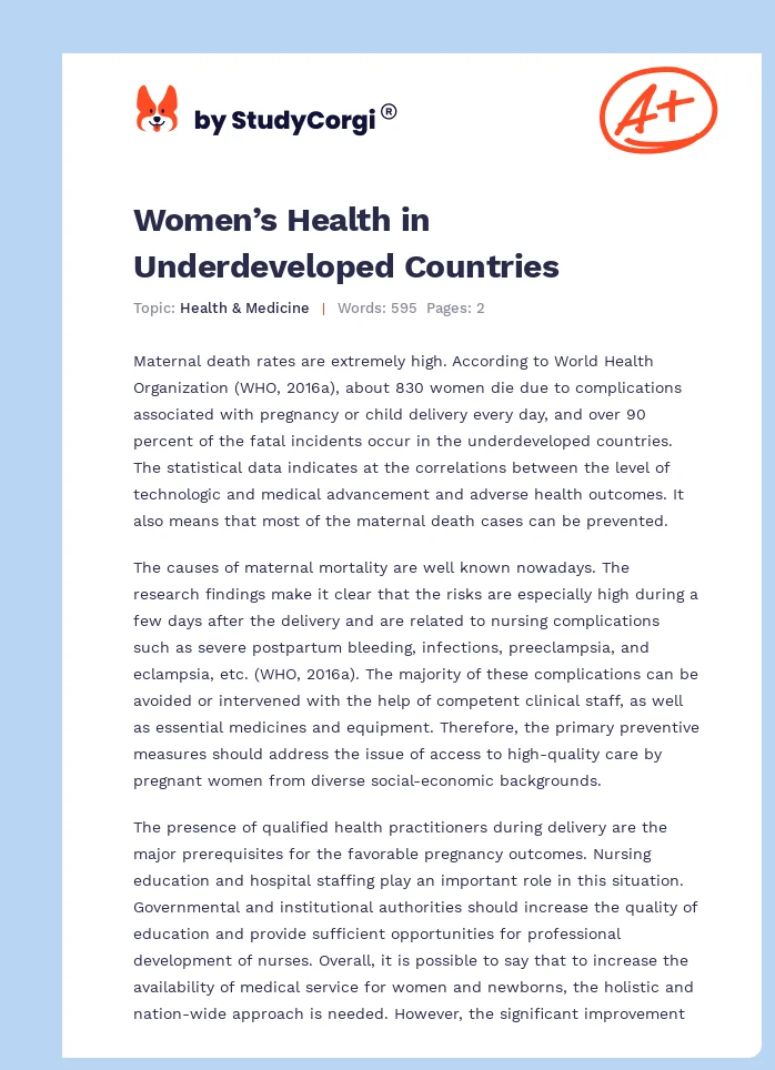 Women’s Health in Underdeveloped Countries. Page 1