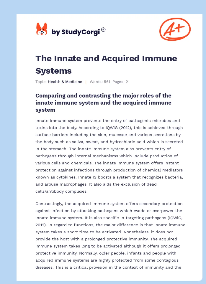The Innate and Acquired Immune Systems. Page 1