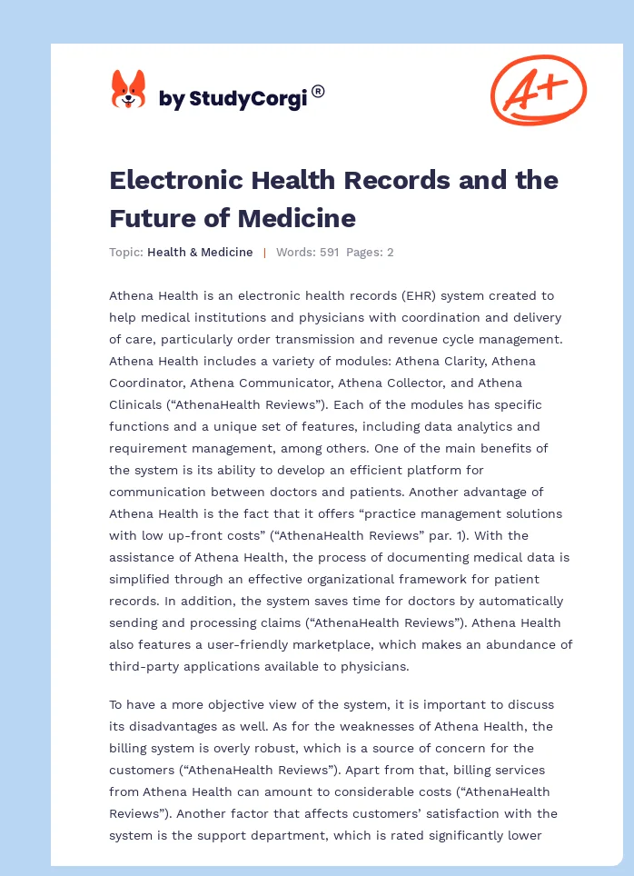 Electronic Health Records and the Future of Medicine. Page 1