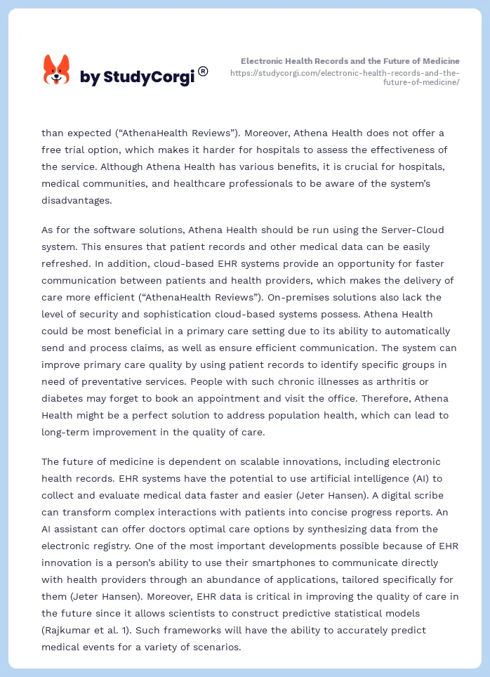 Electronic Health Records and the Future of Medicine. Page 2