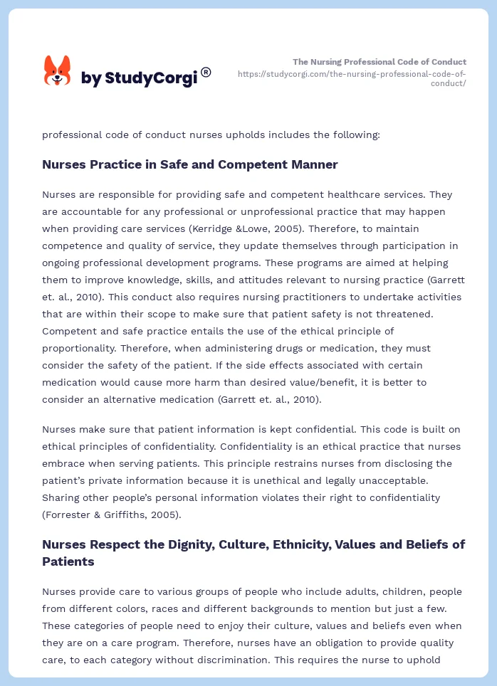 The Nursing Professional Code of Conduct. Page 2