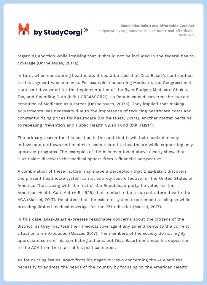 Mario-Diaz Balart and Affordable Care Act. Page 2