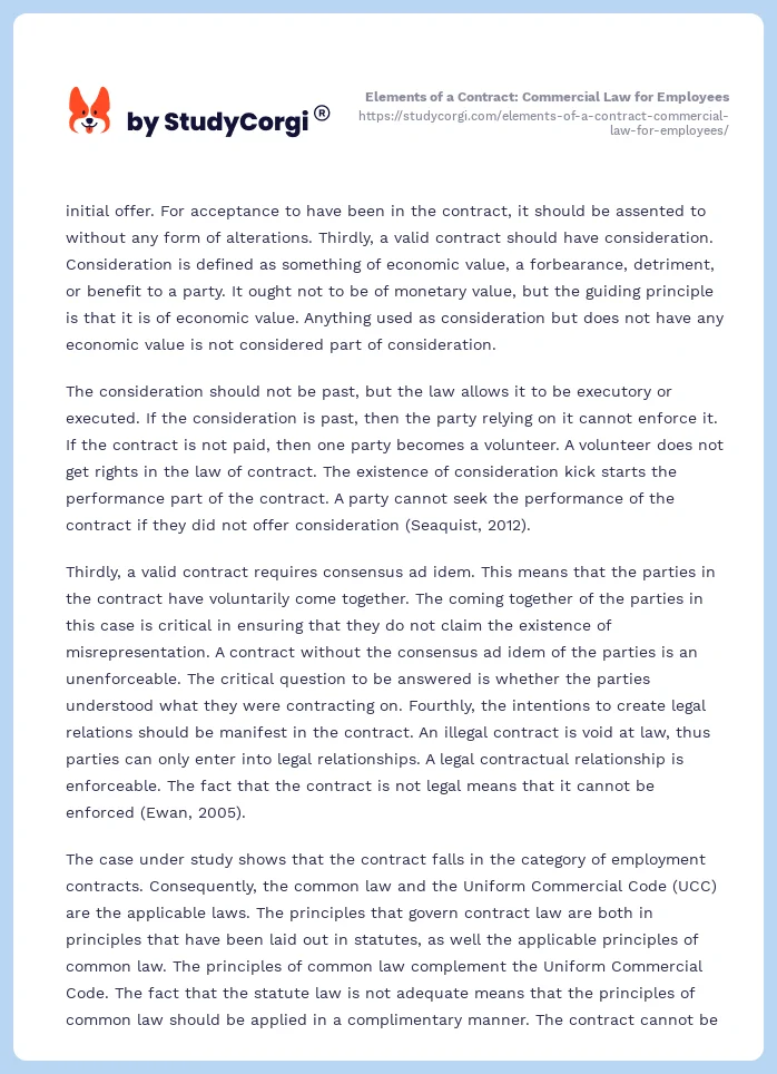 Elements of a Contract: Commercial Law for Employees. Page 2
