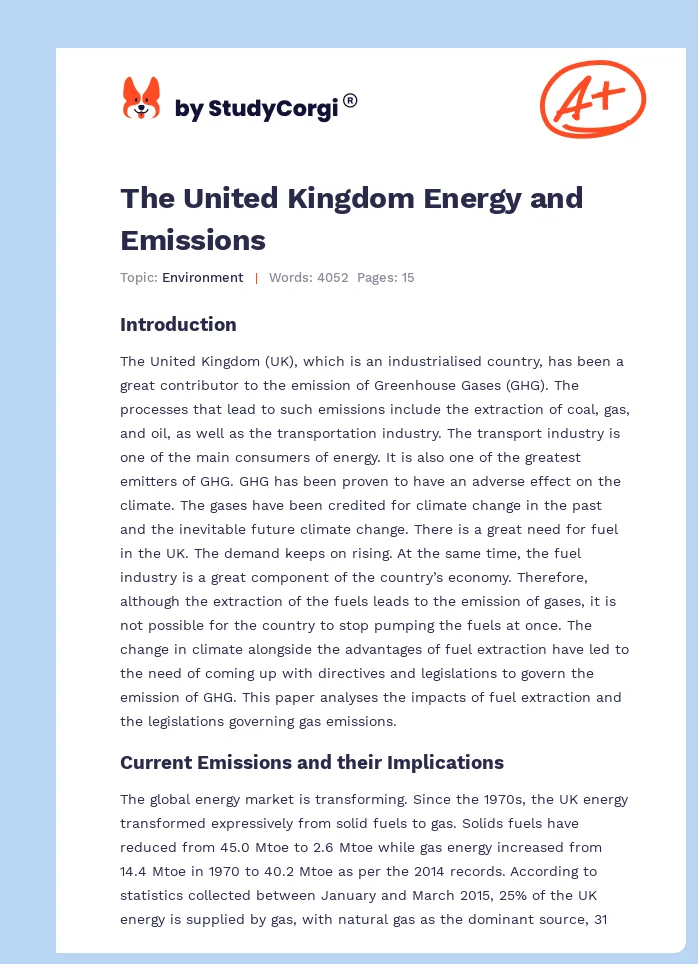 The United Kingdom Energy and Emissions. Page 1