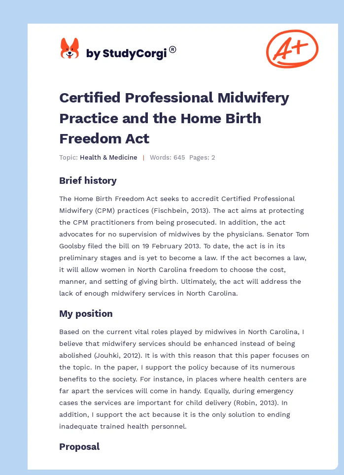 Certified Professional Midwifery Practice and the Home Birth Freedom Act. Page 1