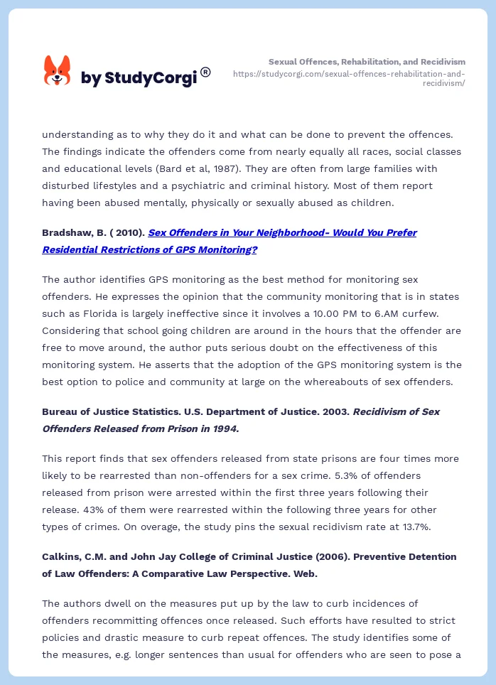 Sexual Offences, Rehabilitation, and Recidivism. Page 2