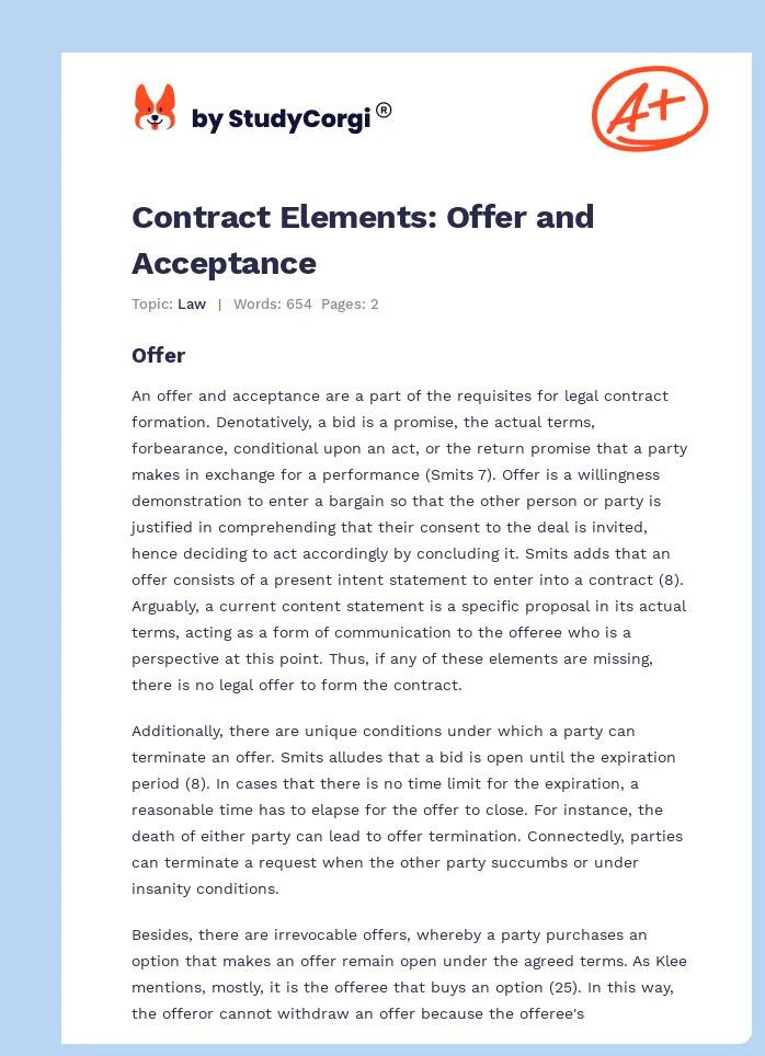 Contract Elements: Offer and Acceptance. Page 1