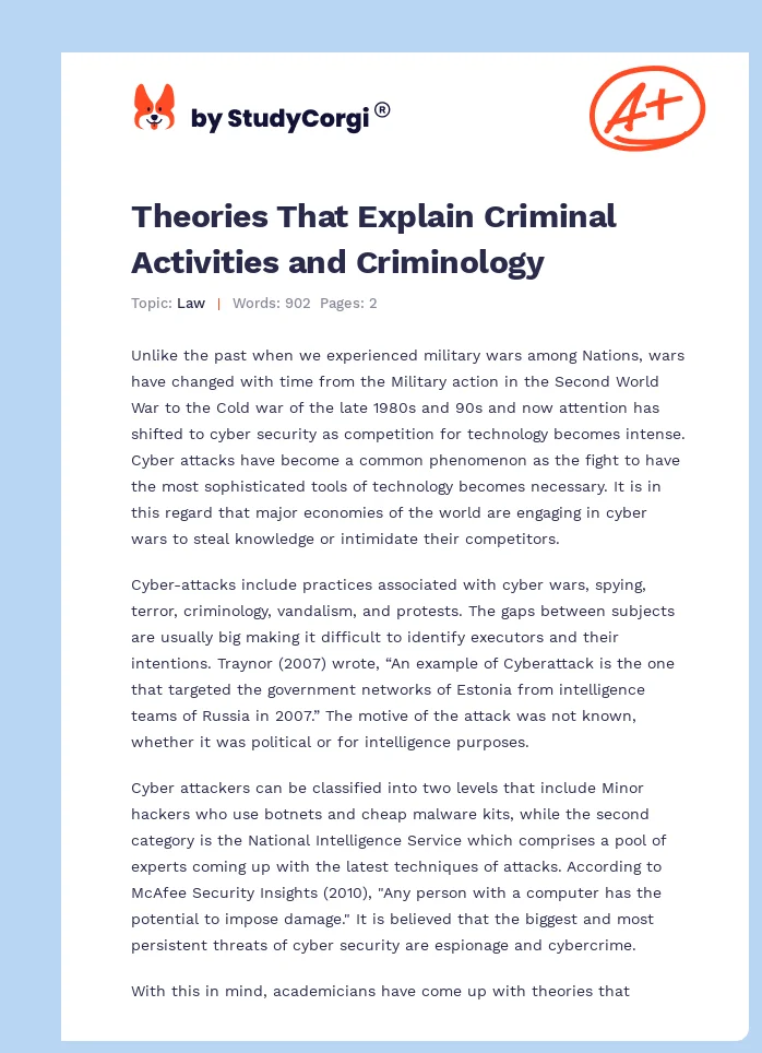 Theories That Explain Criminal Activities and Criminology. Page 1