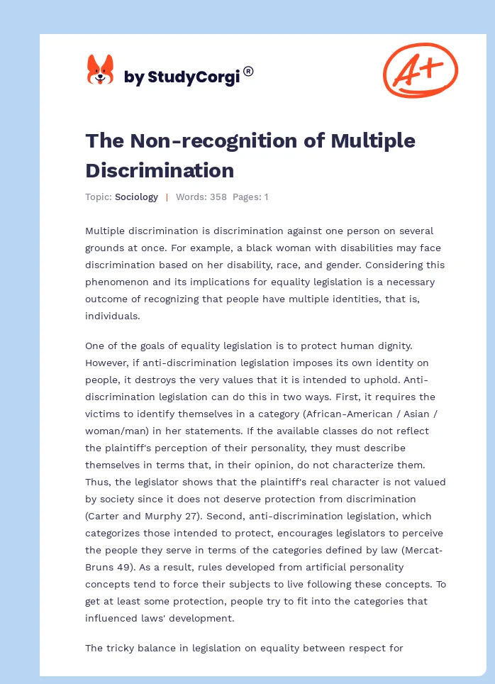 The Non-recognition of Multiple Discrimination. Page 1