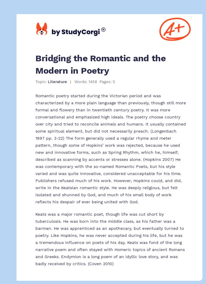 Bridging the Romantic and the Modern in Poetry. Page 1