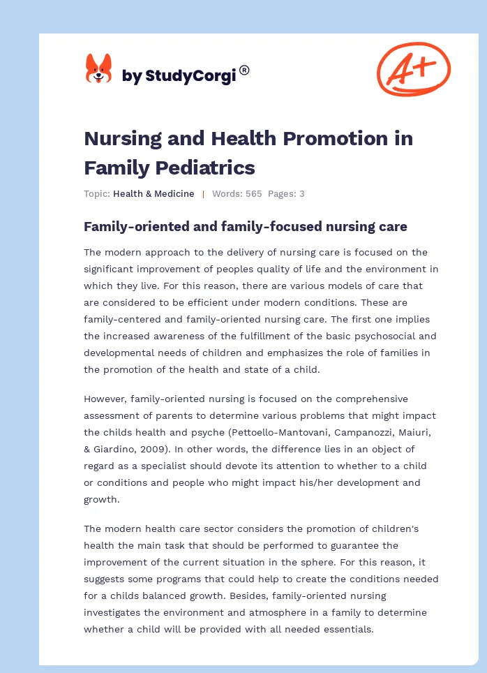 Nursing and Health Promotion in Family Pediatrics. Page 1