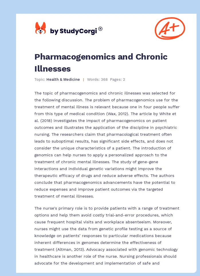 Pharmacogenomics and Chronic Illnesses. Page 1