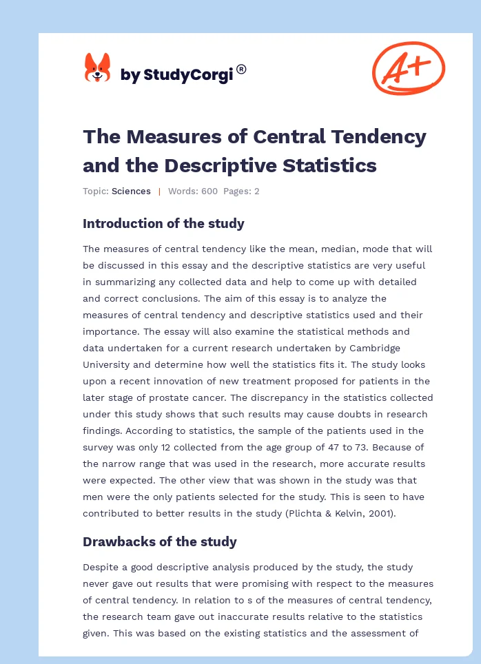The Measures of Central Tendency and the Descriptive Statistics. Page 1