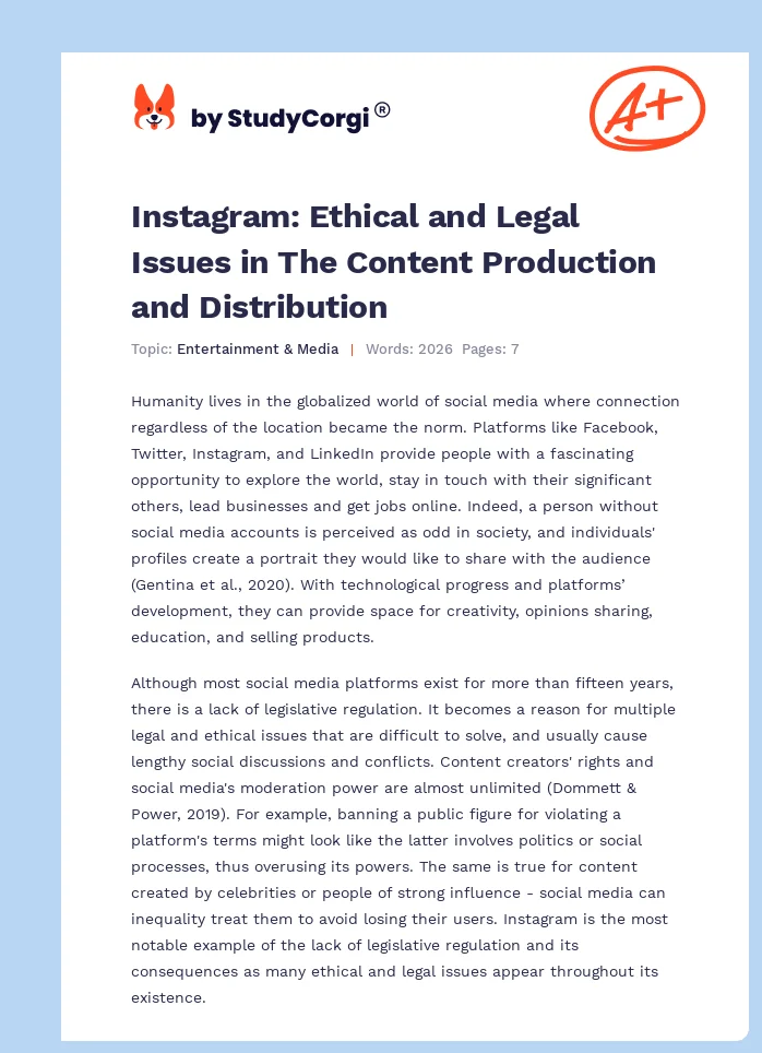 Instagram: Ethical and Legal Issues in The Content Production and Distribution. Page 1