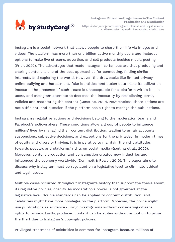 Instagram: Ethical and Legal Issues in The Content Production and Distribution. Page 2
