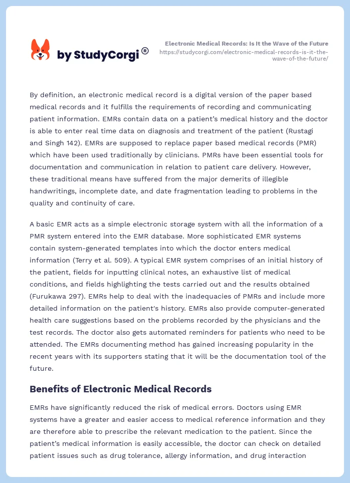 Electronic Medical Records: Is It the Wave of the Future. Page 2