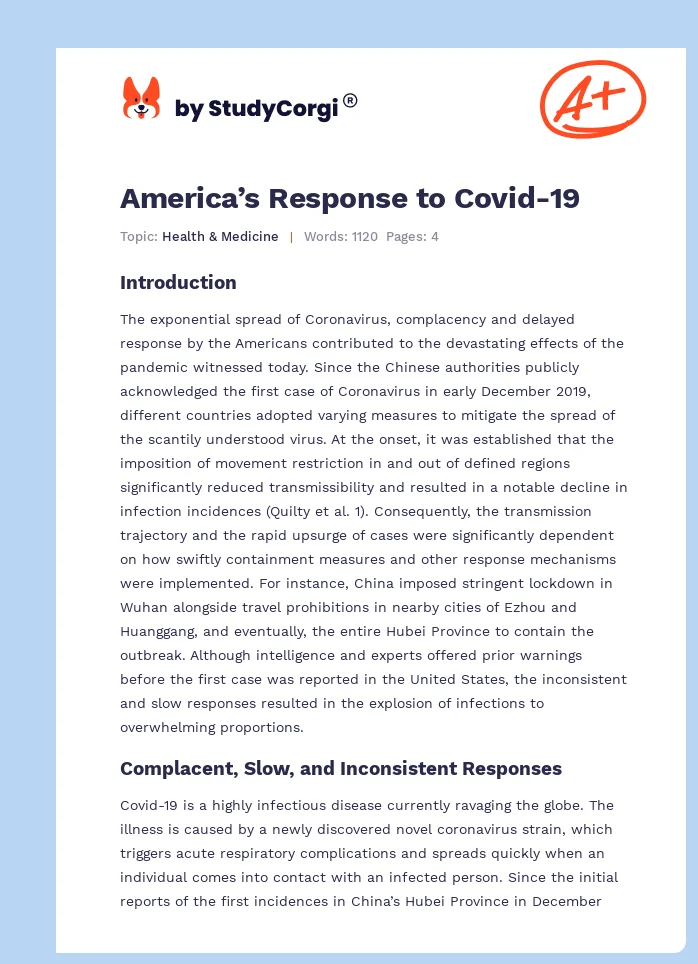 America’s Response to Covid-19. Page 1