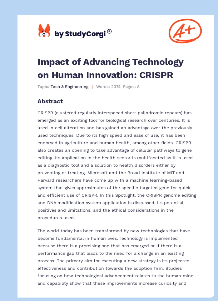 Impact of Advancing Technology on Human Innovation: CRISPR. Page 1