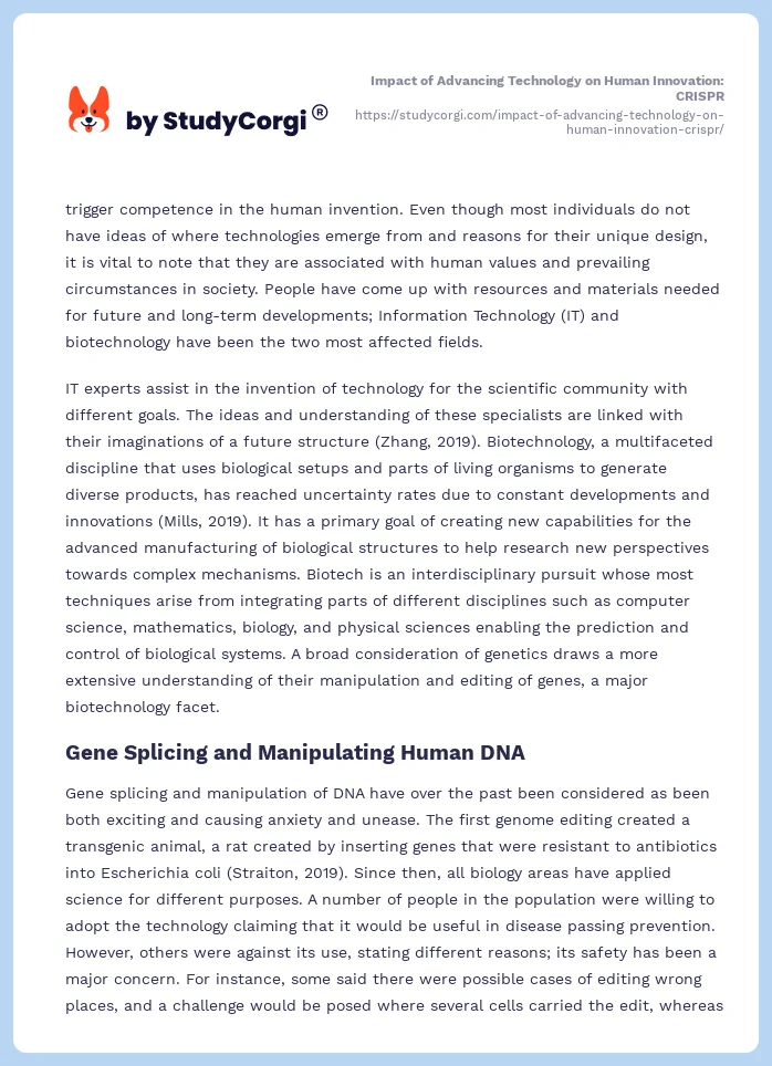 Impact of Advancing Technology on Human Innovation: CRISPR. Page 2