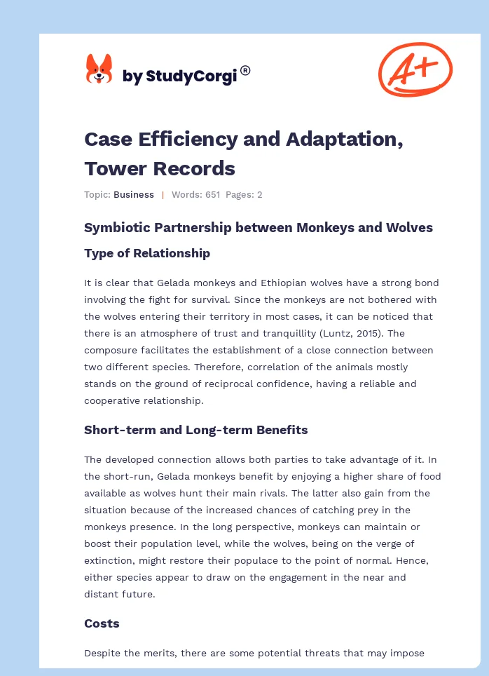 Case Efficiency and Adaptation, Tower Records. Page 1